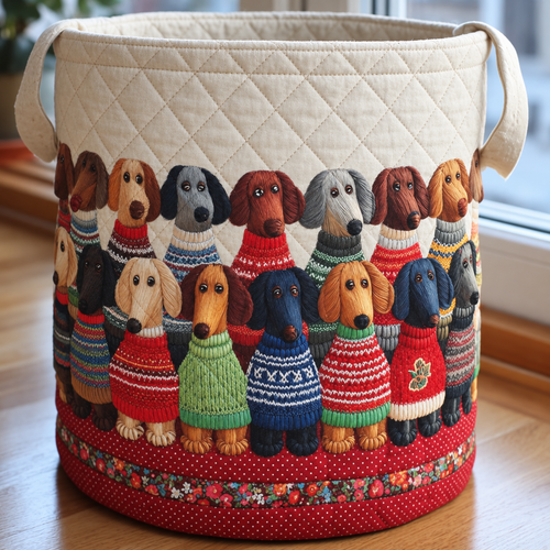 Dachshund Parade |  Quilted Storage Basket