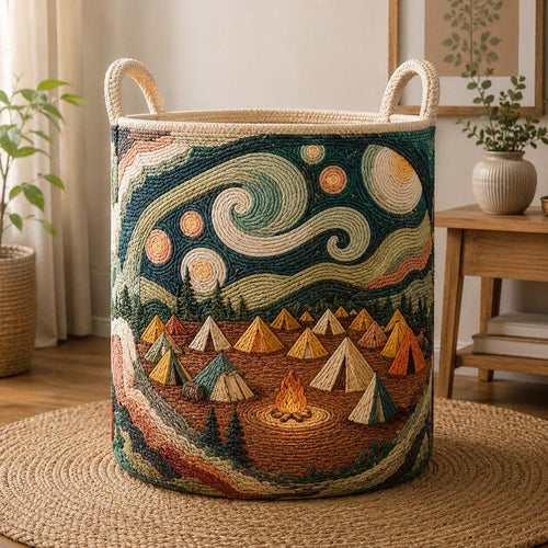 Retro Campfire Quilted Laundry Basket