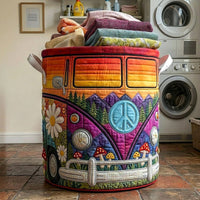 Colorful Hippie Bus Quilted Laundry Basket 1