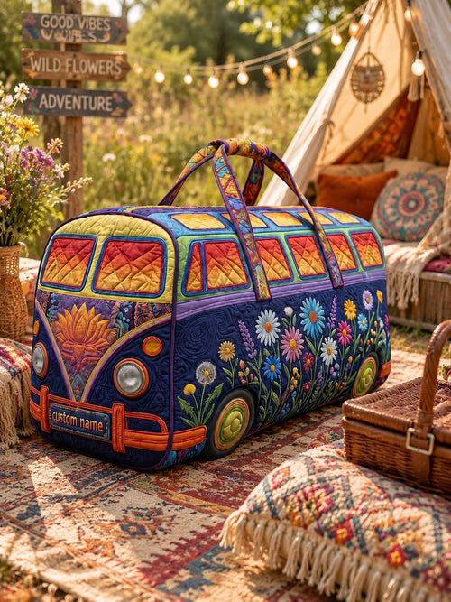 Floral Boho Personalized Quilted Duffle Bag EM07