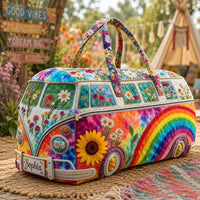 Floral Tie-dyed Rainbow Personalized Quilted Duffle Bag EM10 2