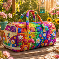 Groovy Rainbow Flower And Mushroom Personalized  Quilted Duffle Bag LD01 1