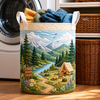 Mountain Camping Adventure Nature Quilted Laundry Basket 1
