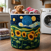 Starry Night Sunflower Quilted Laundry Basket 1
