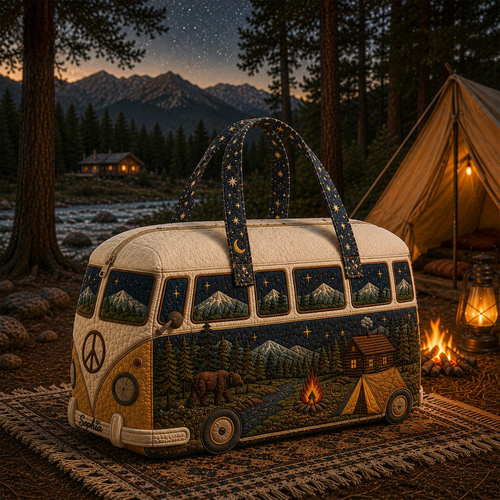 Night Mountain Camping Camper Van Personalized Quilted Duffle Bag LV06