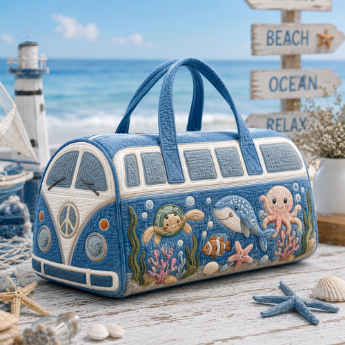 Ocean Animals Camper Van Quilted Duffle Bag LV10