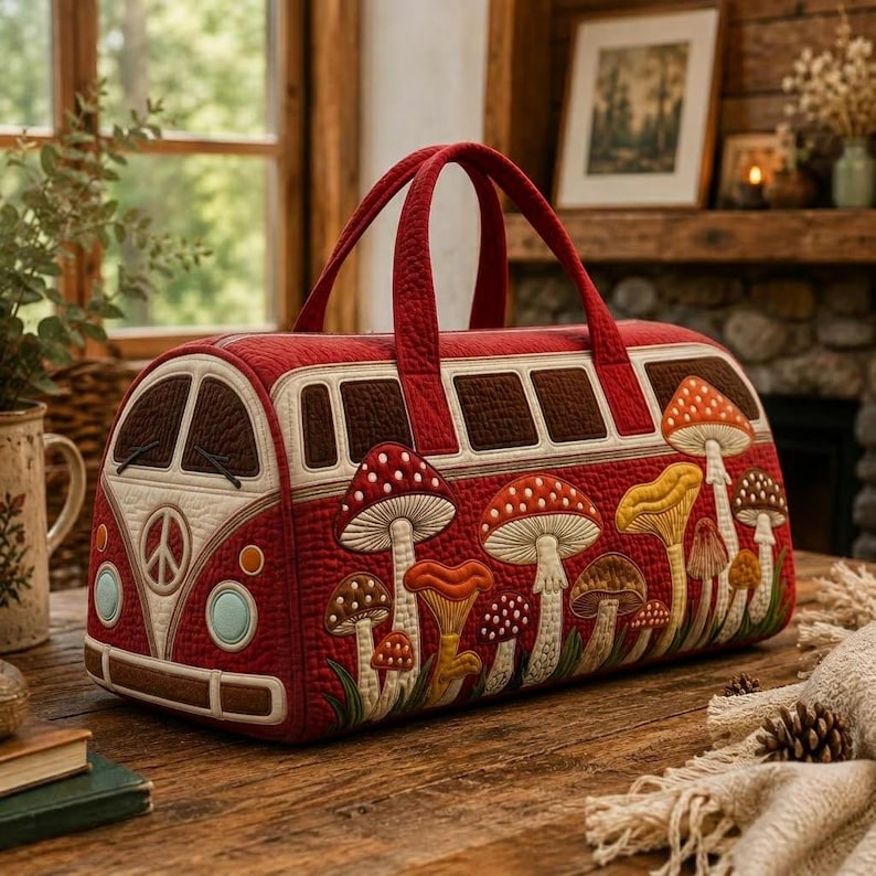 Mushroom Personalized Quilted Duffle Bag QV47