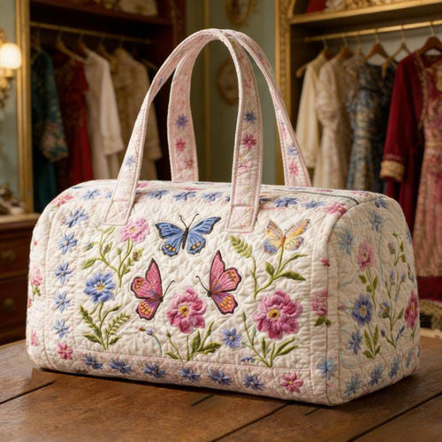Butterfly Floral Garden Quilted Duffle Bag QV50