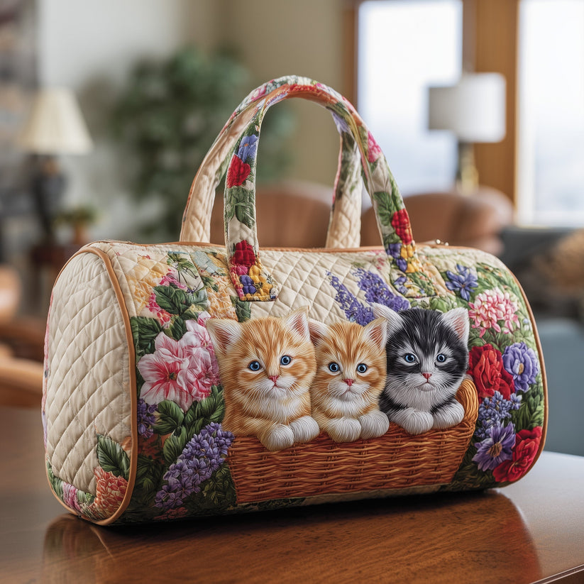 Vintage Meow Bouquet Quilted Duffle Bag QV55