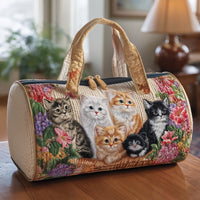 Floral Cat Quilted Duffle Bag QV56 1