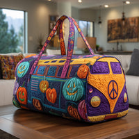 Spooky Pumpkin Peace Sign Quilted Duffle Bag QV60 1