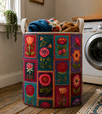 Colorful Floral Patchwork Quilted Laundry Basket 1