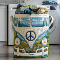 Hippie Van Personalized Quilted Laundry Basket 1