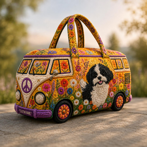 Shih Tzu Floral VW Bus Personalized Quilted Duffle Bag TG37