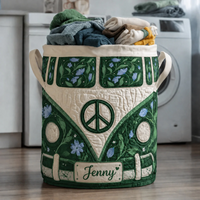 Hippie Van Personalized Quilted Laundry Basket 1