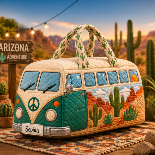 Arizona Desert Camper Van Personalized Quilted Duffle Bag TN03