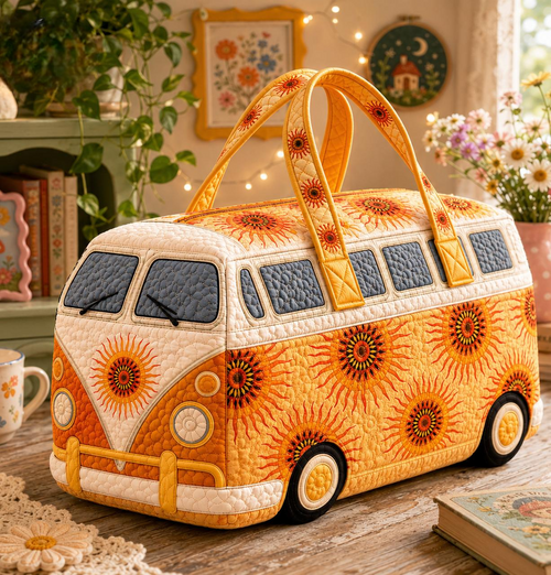 Retro Sunflower VW Bus Quilted Duffle Bag TN35