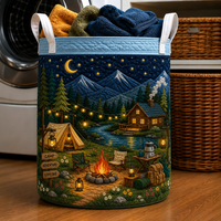 Night Camping Adventure Cabin Quilted Laundry Basket 1