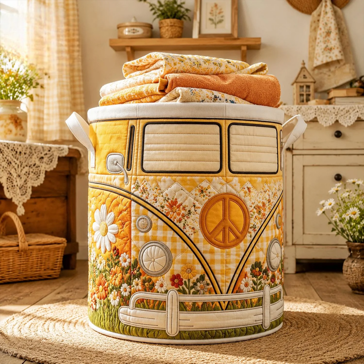 Hippie Van Quilted Laundry Basket