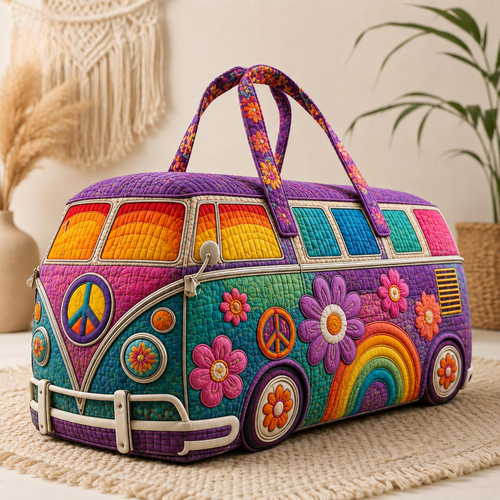 Vintage Hippie VW Bus Quilted Duffle Bag TP33