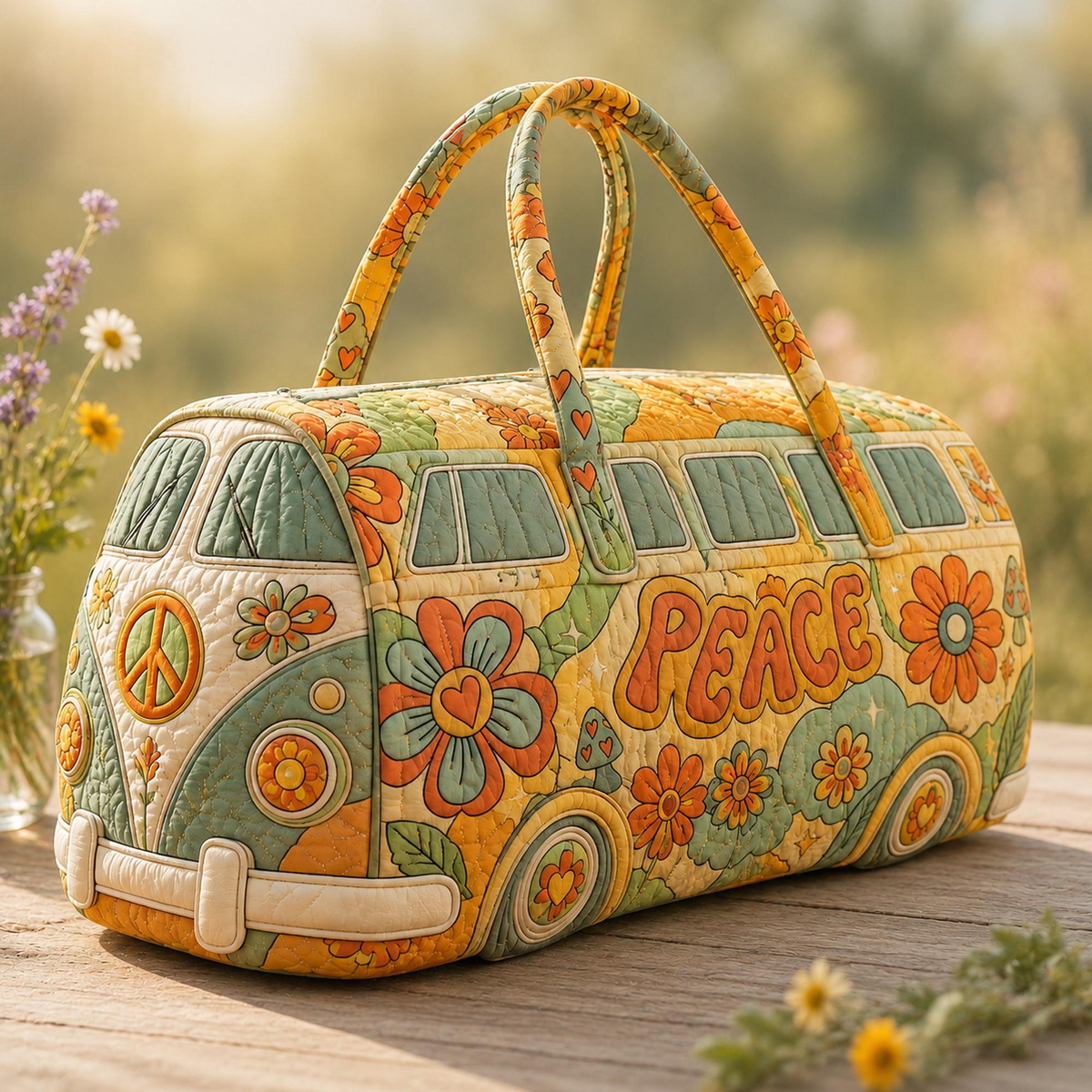 Boho Flower Power Van Quilted Duffle Bag TP34