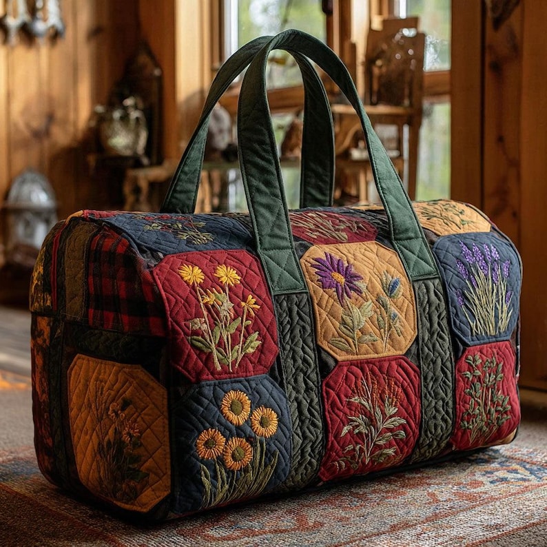 Country Floral Quilted Duffle Bag