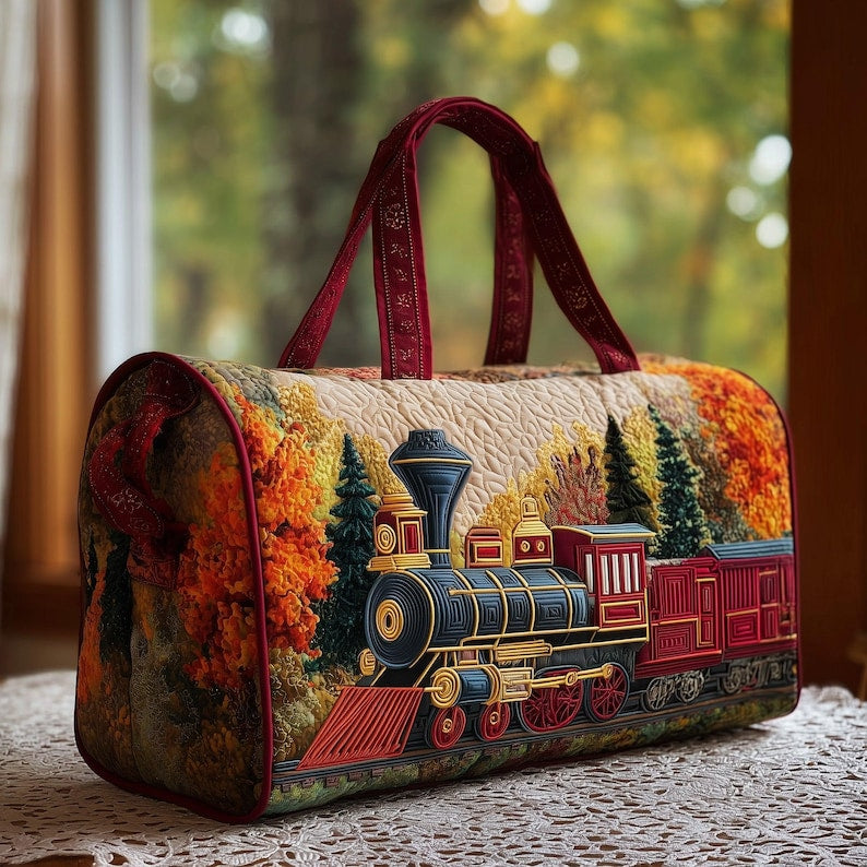 Retro Train Quilted Duffle Bag