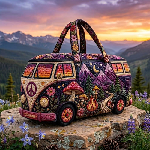 Hippie Van Personalized Quilted Tote Bag EM15